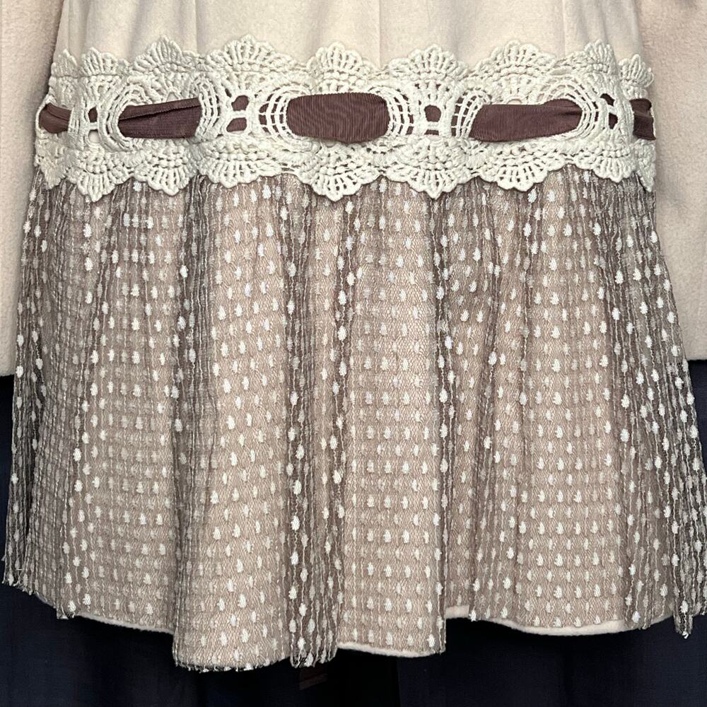 A’REVE Victorian cream button front peplum lace & ribbon pea coat Size Large - Picture 4 of 11